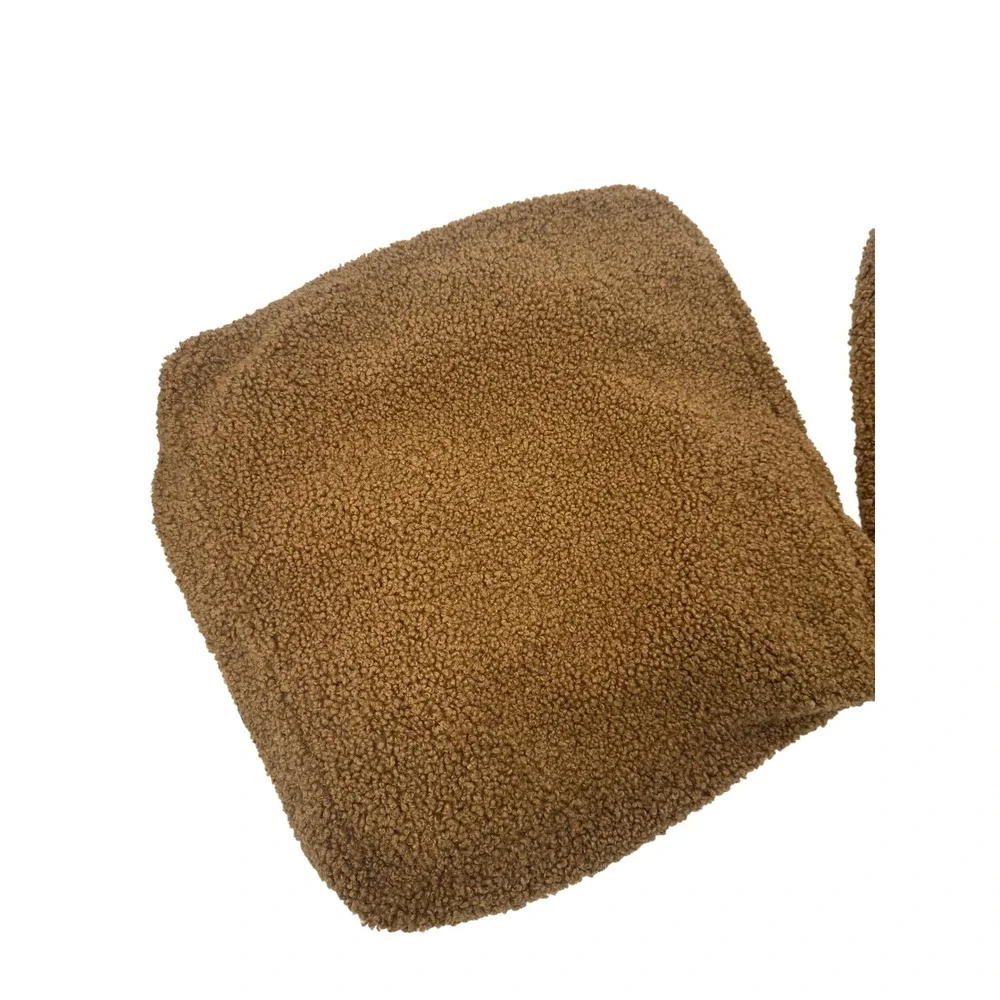Pottery Barn Cozy Teddy Faux Fur Pouf Throw Pillow Cover Set of 2 Brown 17x18
